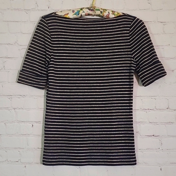 Lauren Ralph Lauren Tops - Ralph Lauren Green Tag Navy Blue & Gold Striped Quarter Sleeve Top Womens Size S